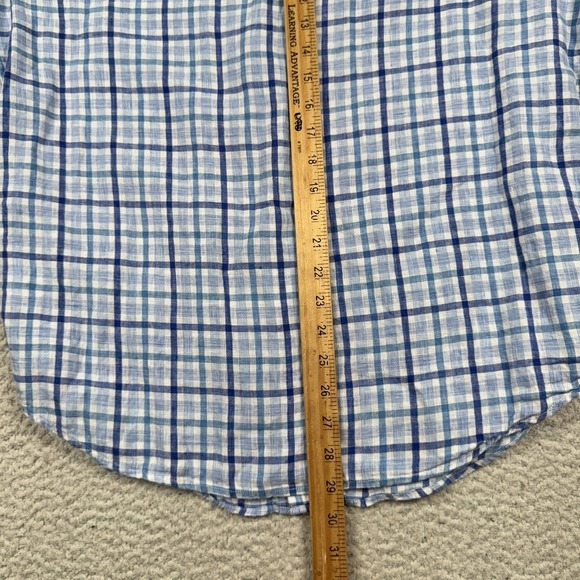 Banana Republic Shirt Men's Large‎ Camden Standard Fit 100% Linen Blue Plaid - Picture 7 of 10